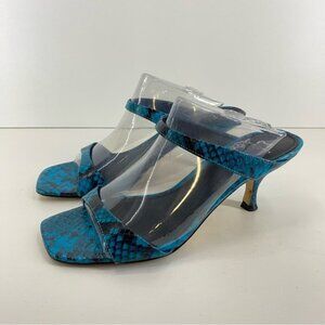 Marc Fisher LTD Womens Heeled Sandals 7M Blue Leather Snake Print Slip On